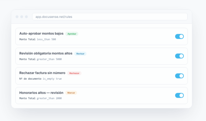 DocuSense — reglas de negocio configurables